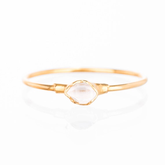 Dainty Herkimer Diamond Ring For Women • Gold Filled • Real Clear Crystal Points • Minimalist Fall Jewelry • Perfect Engagement Ring