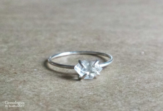 Raw Herkimer Diamond Ring, Solitaire Engagement Ring, Raw Gemstone Jewelry, Wedding Day Gift For Her, Wife Valentines, Girlfriend Gift