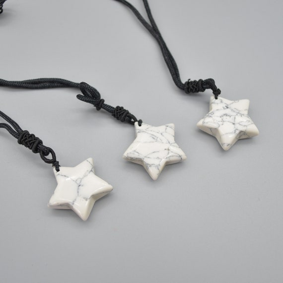Natural White Howlite Semi-precious Gemstone Star Pendant  -  3cm - 1 Count