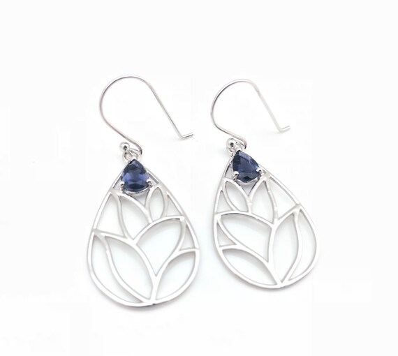 Iolite Earrings // Iolite Silver Earrings // Teardrop Floral Design // Sterling Silver