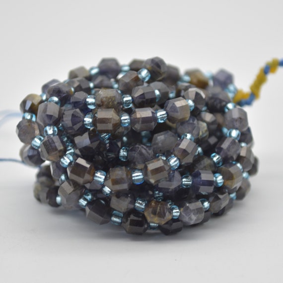 Grade A Natural Iolite Semi-precious Gemstone Double Tip Faceted Round Beads - 5mm X 6mm - 15" Strand