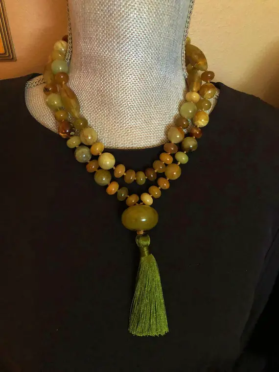 Beautiful Jade Necklace, Hand Knotted Cord Bead Necklace, Large Bead Necklace, 30-mm Central Ronelle, One-of-a-kind Necklace, Elegant