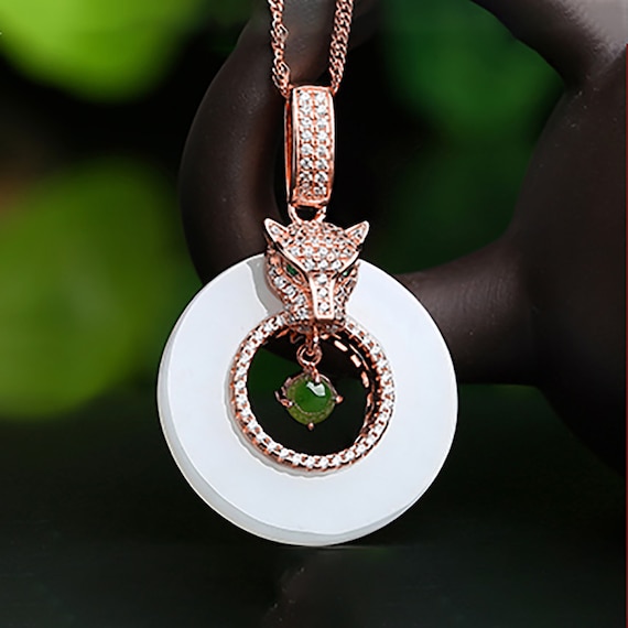 Genuine Green And White Nephrite Jade Leopard Necklace With Cz (rose Gold Plated Or Silver)