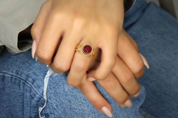 Delicate Jade Ring · Gold Ring · Gemstone Ring · Red Birthstone Ring · Vintage Ring · Bridal Ring · Precious Stone Ring · Gold Jade Jewelry