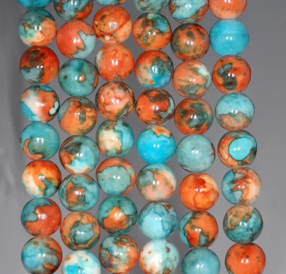 8mm Ocean Jade Gemstone Orange Blue Round 8mm Loose Beads Bulk Lot 1,5,10,15,20 And 50 (80000658-789)
