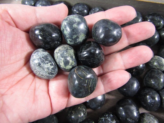 Black Nephrite Jade Tumbled Stone 1 Inch + Crystal