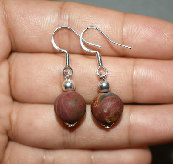 Matte Picasso Jasper Earrings, Protection Earrings, Healing Earrings, Jasper Dangle Earrings, Sterling Silver Drop Earrings, Gift For Women