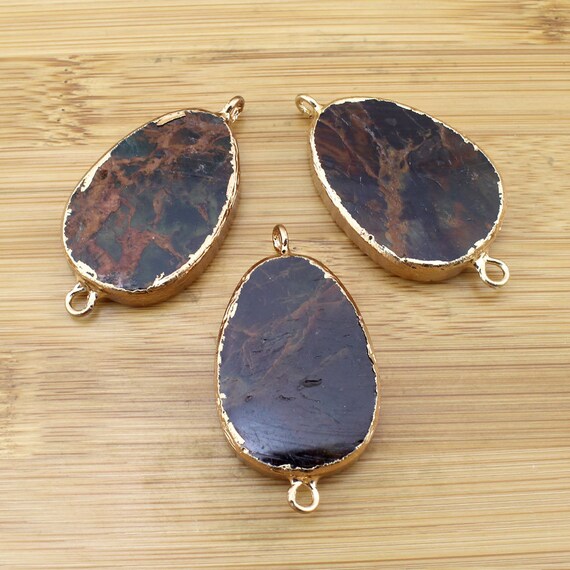 Natural Gemstone Connector With Glod Plated, Jasper Pendant Connector,druzy Charm Pendant,diy Jewelry Supplies--tr170
