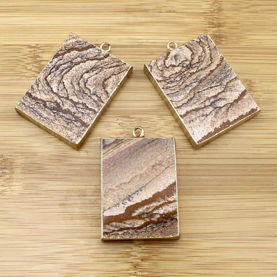 35x 45mm Natural Picture Stone Connectors, Rectangle Picture Jasper Stone Charm Pendant,necklace Charms-tr195