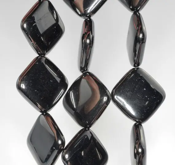 20x20mm Black Jet Gemstone Organic Diamond Square Loose Beads 16 Inch Full Strand (90186904-885)