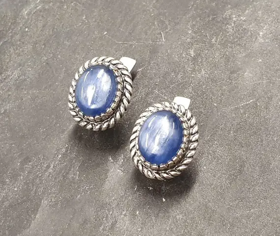 Kyanite Earrings, Natural Kyanite, Blue Kyanite, Victorian Earrings, Blue Vintage Earrings, Oval Earrings, Blue Earrings, Silver Earrings