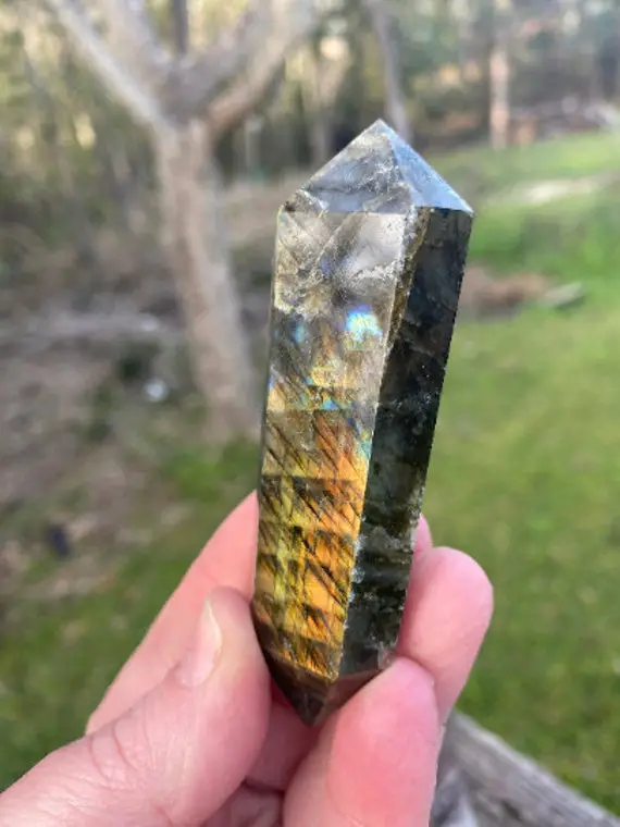 Double Terminated Labradorite Point- Super Flashy - Dt Crystal Wand - Reiki Charged - Healer's Tool - Wizard's Crystal - Magick