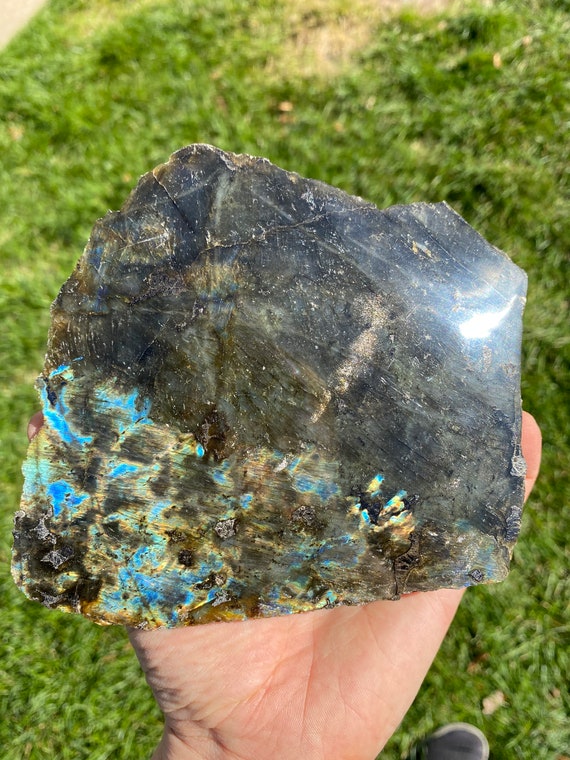 Spectrolite Standing Stone - One Side Polished Labradorite Crystal - Extra Quality Labradorite Slice - Large Spectrolite Crystal - 123