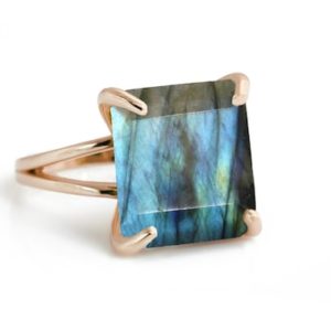 Labradorite Ring · Rose Gold Ring · Pink Gold Gem Ring · Gemstone Ring · Square Cut Ring · Large Stone Ring · Gift For Mom | Natural genuine Labradorite rings, simple unique handcrafted gemstone rings. #rings #jewelry #shopping #gift #handmade #fashion #style #affiliate #ad