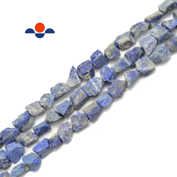 Natural Lapis Rough Nugget Chunks Side Drill Beads Apprix 9x10mm 15.5" Strand