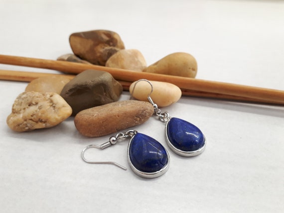 Genuine Lapis Lazuli Earrings - Lapis Lazuli Dangle Earrings - Lapis Lazuli Jewelry Set - Blue Stone Jewelry - Lapis Teardrop Ovel Earrings