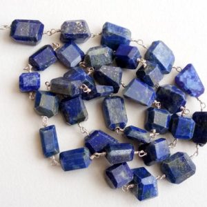 Shop Lapis Lazuli Faceted Beads! 6-13mm Lapis Lazuli Rosary, Lapis Lazuli Faceted Step Cut Tumbles Connector Chains in 925 Silver Wire Wrapped ( 1Foot To 5Feet Options) | Natural genuine faceted Lapis Lazuli beads for beading and jewelry making.  #jewelry #beads #beadedjewelry #diyjewelry #jewelrymaking #beadstore #beading #affiliate #ad