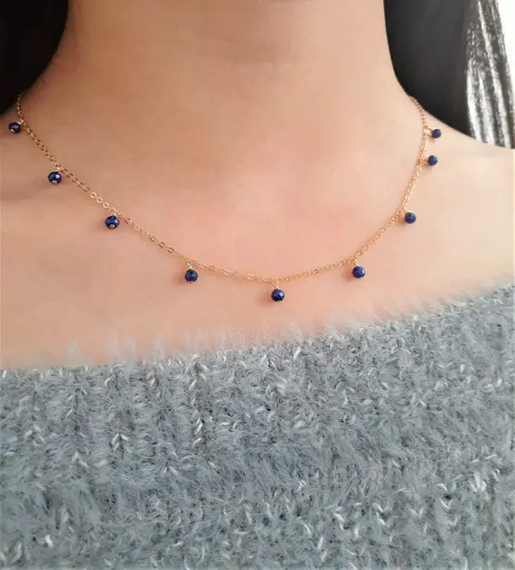 Lapis Lazuli Necklace, December Birthstone Necklace / Handmade Jewelry / Necklaces For Women, Gemstone Choker, Beaded Choker, Layered Dainty