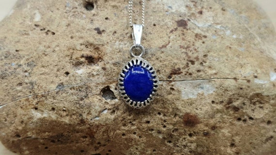 Tiny Blue Lapis Lazuli Pendant. 925 Sterling Silver. September Birthstone. Reiki Jewelry Uk. 10x8mm Stone