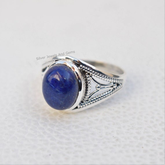 Genuine Lapis Lazuli Ring-handmade Silver Ring-925 Sterling Silver Ring-gift For Her-taurus Birthstone Designer Oval Lapis Ring-promise Ring