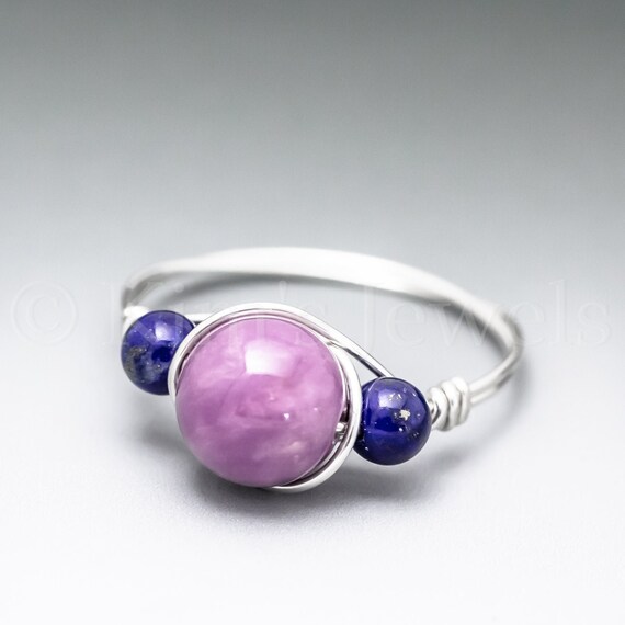 Phosphosiderite & Lapis Lazuli Sterling Silver Wire Wrapped Gemstone Bead Ring - Made To Order, Ships Fast!