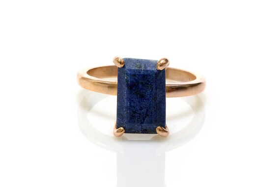 Lapis Lazuli Ring · Wisdom Gemstone Ring · September Birthstone Rose Gold Ring · Rectangle Emerald Cut Blue Ring