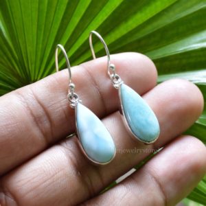 Shop Larimar Earrings! Natural Larimar Earrings, 925 Sterling Silver Earrings, Larimar 10x20mm Pear Shape Earrings, Gemstone Jewelry Earrings, Silver Earrings, | Natural genuine Larimar earrings. Buy crystal jewelry, handmade handcrafted artisan jewelry for women.  Unique handmade gift ideas. #jewelry #beadedearrings #beadedjewelry #gift #shopping #handmadejewelry #fashion #style #product #earrings #affiliate #ad
