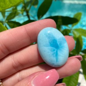 Shop Larimar Shapes! Larimar palm stone cabachon | Natural genuine stones & crystals in various shapes & sizes. Buy raw cut, tumbled, or polished gemstones for making jewelry or crystal healing energy vibration raising reiki stones. #crystals #gemstones #crystalhealing #crystalsandgemstones #energyhealing #affiliate #ad