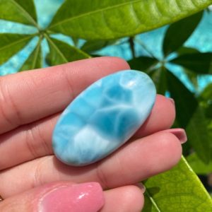 Larimar palm stone cabachon | Natural genuine stones & crystals in various shapes & sizes. Buy raw cut, tumbled, or polished gemstones for making jewelry or crystal healing energy vibration raising reiki stones. #crystals #gemstones #crystalhealing #crystalsandgemstones #energyhealing #affiliate #ad