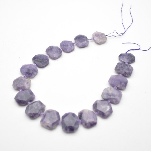 Natural Lepidolite Semi-precious Gemstone Faceted Side Drilled Rectangle Pendant / Beads - 15" Strand
