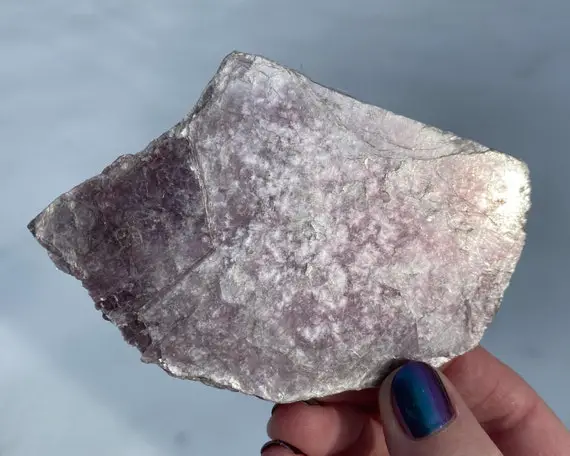 4" Lepidolite Slab,  Natural Purple Lithium Mica Crystal,  Raw Lepidolite,  Rough Lepidolite,  Gemmy Lepidolite Slice #2