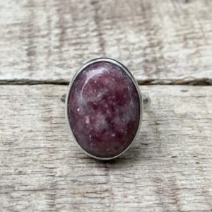 Shop Lepidolite Rings! Dark Pink Purple Merlot Colored Oval Lepidolite Lithium Mica Sterling Silver Ring | Cleansing Gemstone | Made to Order | Lepidolite Ring | Natural genuine Lepidolite rings, simple unique handcrafted gemstone rings. #rings #jewelry #shopping #gift #handmade #fashion #style #affiliate #ad