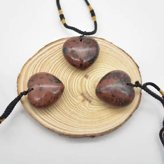 Natural Mahogany Obsidian Heart Semi-precious Gemstone Pendant - 2.5cm - 3cm