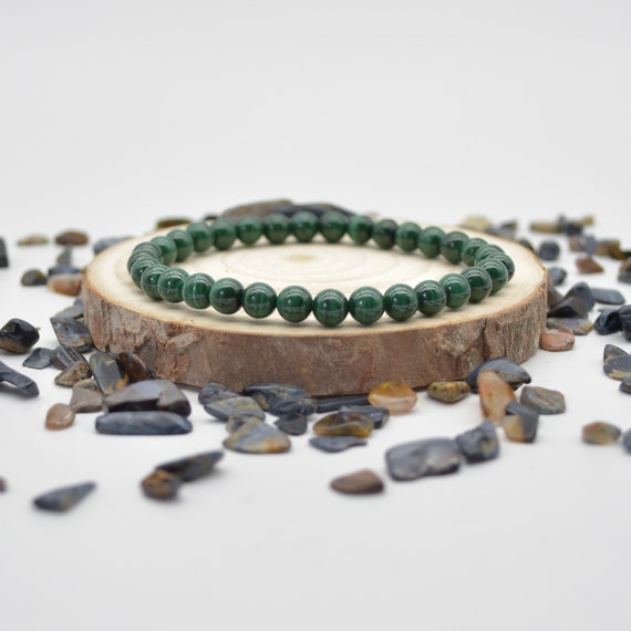 Natural Malachite Semi-precious Gemstone Round Beads Sample Strand / Bracelet - 6mm Or 8mm Sizes, 7.5"