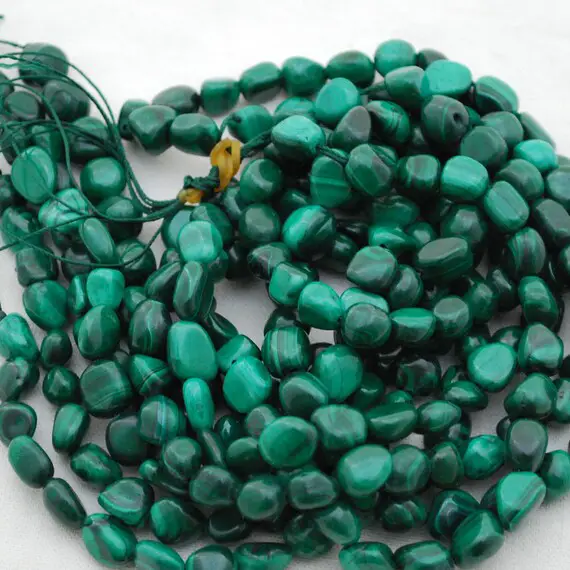 Malachite  Gemstone Pebble Tumblestone Nugget Beads 7mm - 10mm - 15" Strand