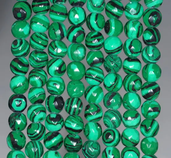 6mm Hedge Maze Malachite Gemstone Green Faceted Round 6mm Loose Beads 15.5 Inch Full Strand (90146404-154)