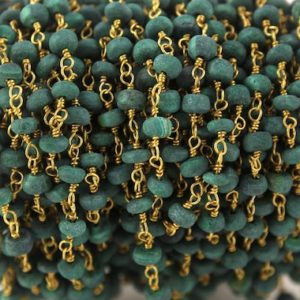 Shop Malachite Rondelle Beads! Gold Plated Malachite Rosary Chain, malachite Beads, unpolished, rosary Chains, gold, malachite, rondelle Beads, gemstone Rosary, sold Per Foot | Natural genuine rondelle Malachite beads for beading and jewelry making.  #jewelry #beads #beadedjewelry #diyjewelry #jewelrymaking #beadstore #beading #affiliate #ad