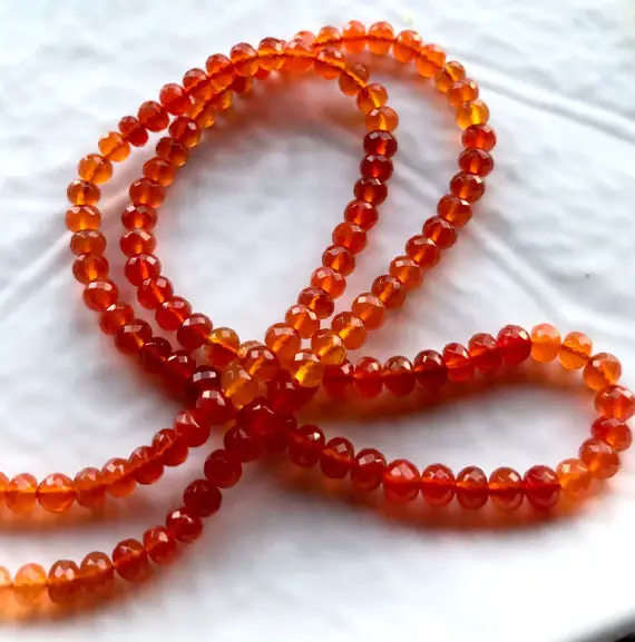 Micro Faceted Carnelian Rondelles - Set Of 12 Beads - 4mm To 4.5mm