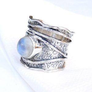 Shop Moonstone Rings! Moonstone Ring, Silver Texture Band Ring, 925, Unique handmade Ring, Gemstone Ring, Exclusive Designer Ring, Unique Gift Ring-U073 | Natural genuine Moonstone rings, simple unique handcrafted gemstone rings. #rings #jewelry #shopping #gift #handmade #fashion #style #affiliate #ad