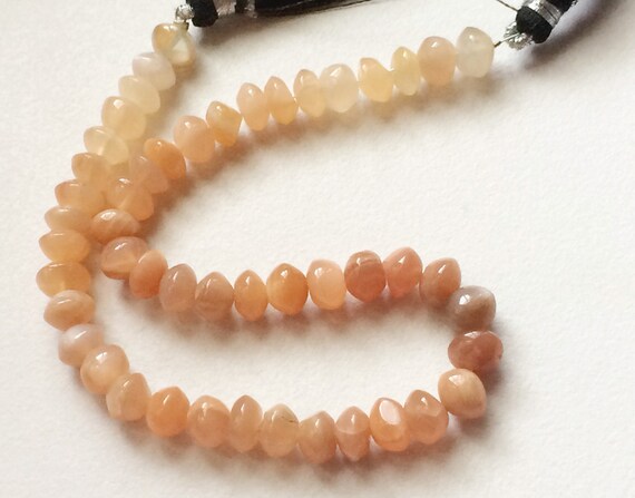 7-7.5mm Peach Moonstone Fancy Rondelle, Moonstone Plain Button Beads, Moonstone  For Jewelry, 4 Inch Strand - Ks30