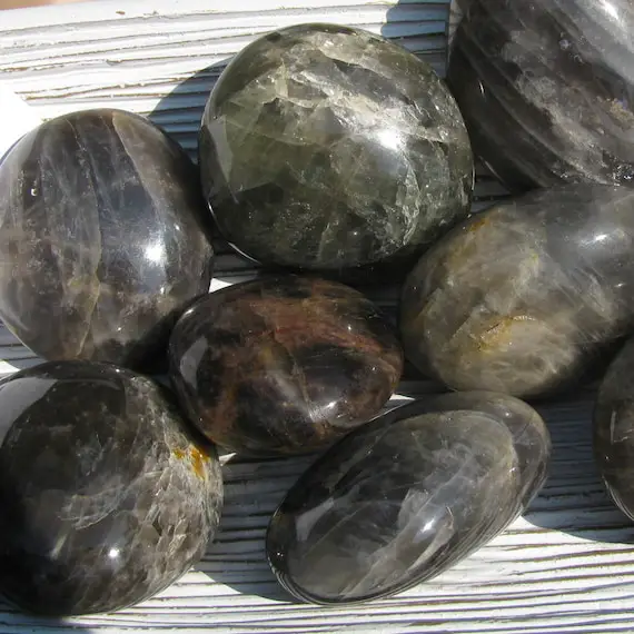 Black Moonstone Crystal Palm Stones For Protection And Spiritual Purity, Crown Chakra Stone, Mother Earth Connection Stone, Meditation Stone