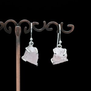 Shop Morganite Earrings! Sterling Silver Raw Morganite Earrings | Natural genuine Morganite earrings. Buy crystal jewelry, handmade handcrafted artisan jewelry for women.  Unique handmade gift ideas. #jewelry #beadedearrings #beadedjewelry #gift #shopping #handmadejewelry #fashion #style #product #earrings #affiliate #ad