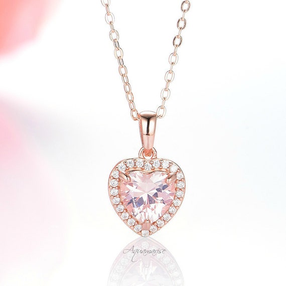 Heart Morganite Necklace- 14k Rose Gold Vermeil Necklace-pink Gemstone- Heart Necklace- Anniversary Gift- Birthday Gift- Gift For Her