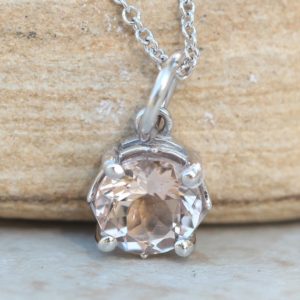 Shop Morganite Pendants! Round Solitaire Morganite Pendant Necklace 6mm Peachy Pink LS5693 | Natural genuine Morganite pendants. Buy crystal jewelry, handmade handcrafted artisan jewelry for women.  Unique handmade gift ideas. #jewelry #beadedpendants #beadedjewelry #gift #shopping #handmadejewelry #fashion #style #product #pendants #affiliate #ad