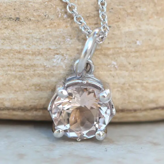 Round Solitaire Morganite Pendant, Dainty Filigree Bridal Jewelry, Lifetime Care Plan Included, Genuine Gems And Diamonds Ls5693