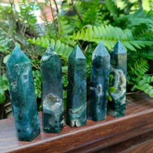 Shop Gemstone Points & Wands! AAA Moss Agate Point Tower 3" (70-80mm) | Natural genuine stones & crystals in various shapes & sizes. Buy raw cut, tumbled, or polished gemstones for making jewelry or crystal healing energy vibration raising reiki stones. #crystals #gemstones #crystalhealing #crystalsandgemstones #energyhealing #affiliate #ad