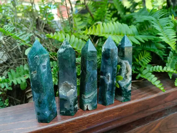 Aaa Moss Agate Point Tower 3" (70-80mm)