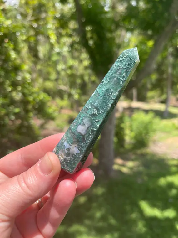 Moss Agate Point - Reiki Charged Crystal Generator - Moss Agate Crystal Tower - Connect With Nature Spirits - New Beginnings - #14