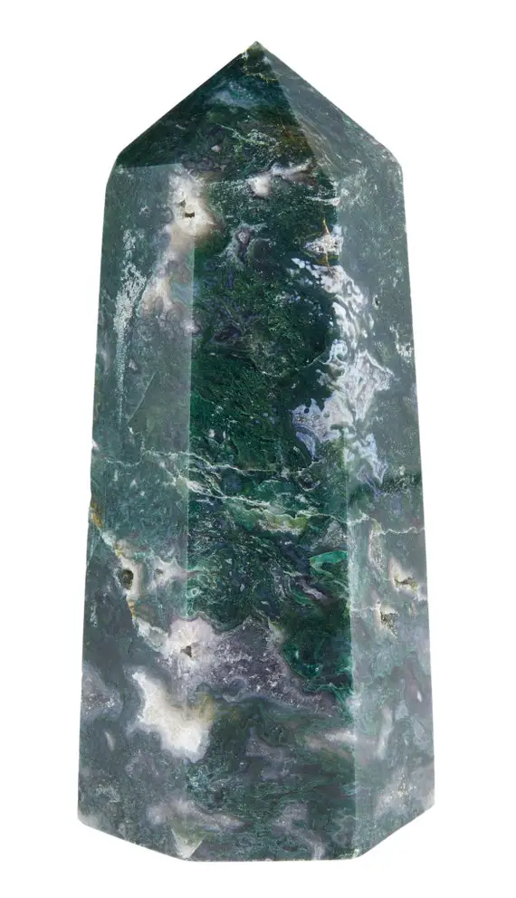 Large Moss Agate Point - Standing Moss Agate Stone Tower - Moss Agate Crystal Point - Green Stone Point - Polished Agate Crystal Tower #20