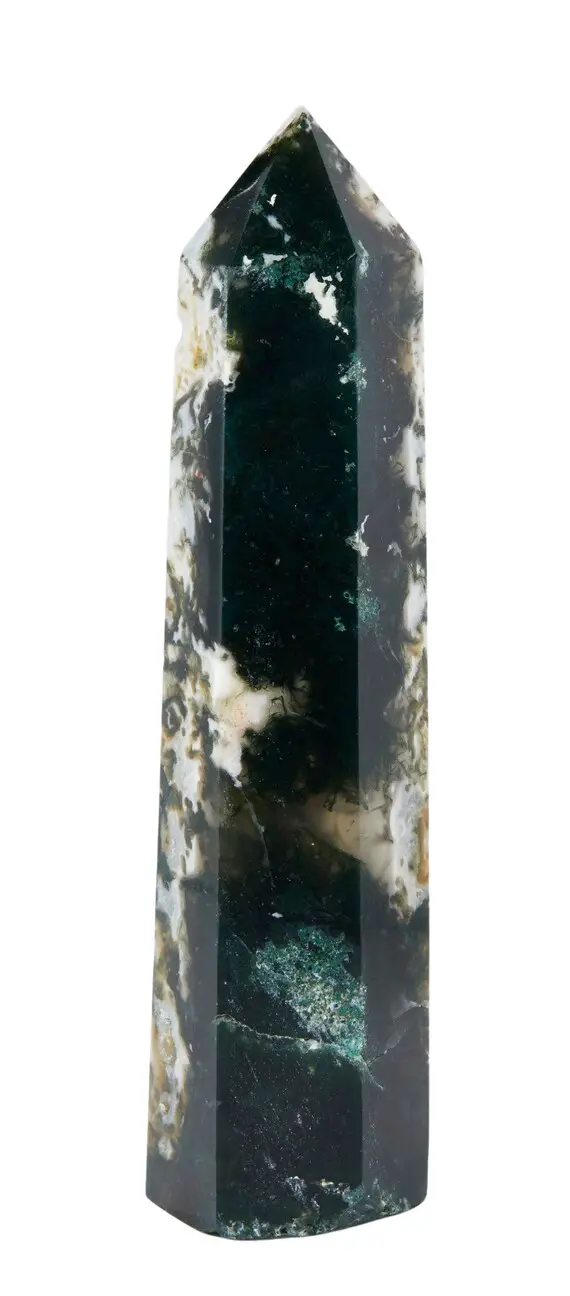 Moss Agate Point - Standing Moss Agate Stone Tower - Large Moss Agate Crystal Point - Green Crystal - Polished Moss Agate Crystal Tower #14